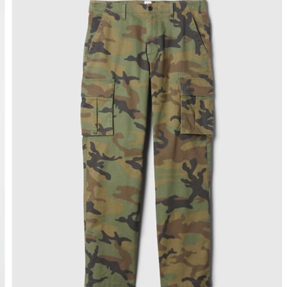 Men's GapFlex Essential Straight Cargo Pants Green Camo 32Wx28L EUC